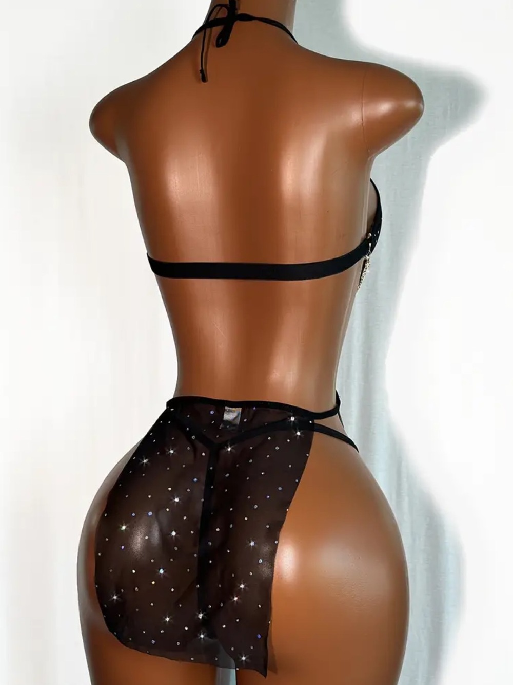 Black, Chain & Rhinestone, Lingerie Set - Picture 2 of 5